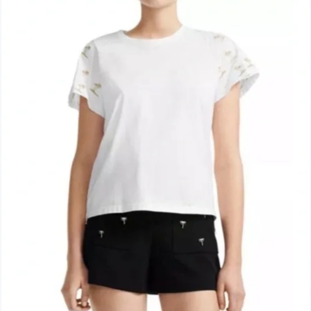 Maje White Tee with Gold Flamingo Embroidery Medium Fr 2